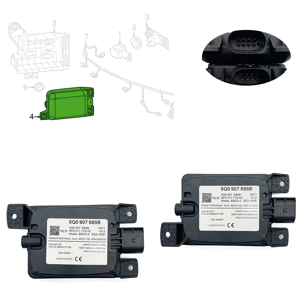 

For VW Tiguan Golf Atlas Crafter Skdoa Kodiaq Octavia Superb Seat Blind Spot Lane Change Assistance Module 5Q0 907 685 C 686 C