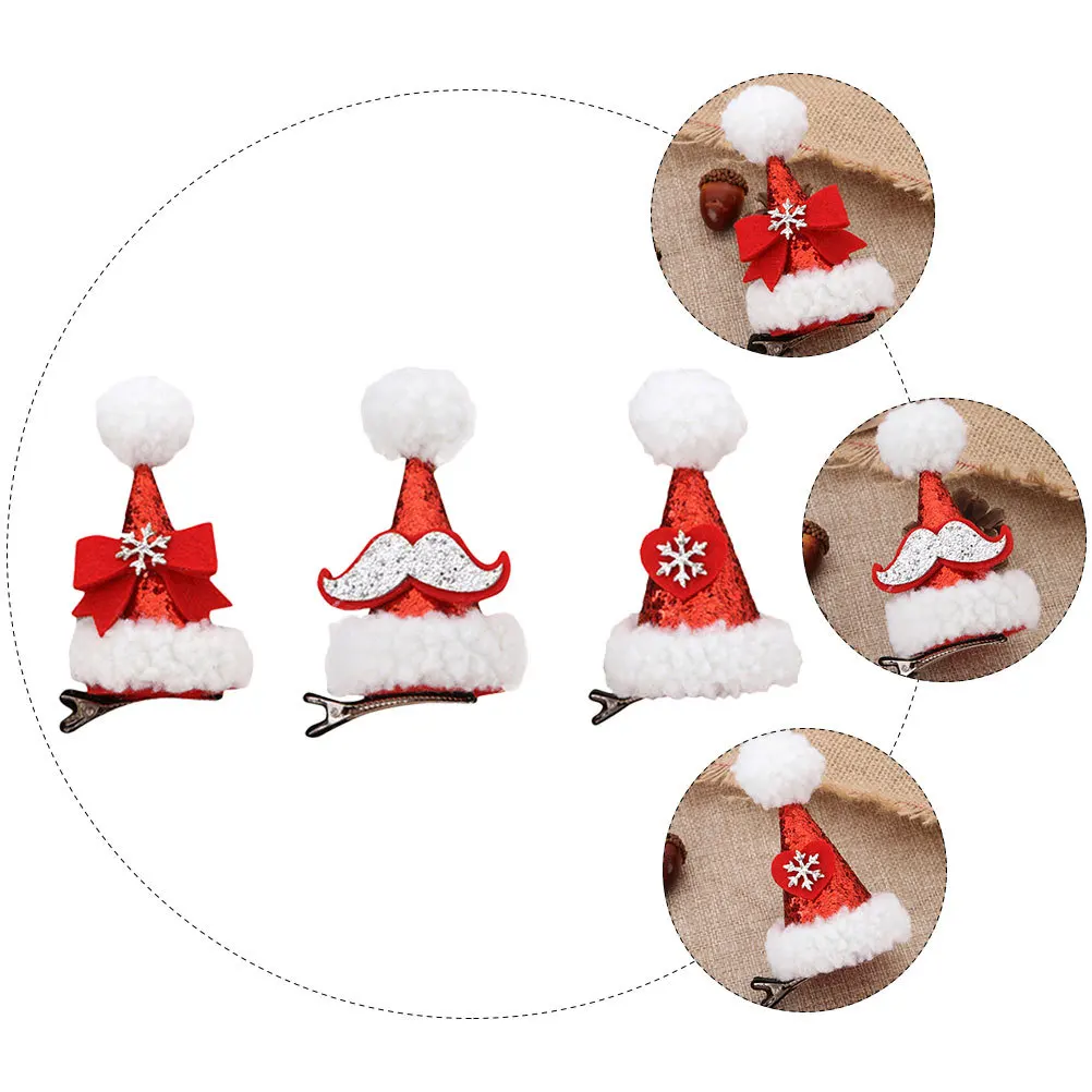 

3Pcs Santa Hat Hair Clips Christmas Festival Style Colorful Barrettes for Girls Party Wedding Photography Headdress