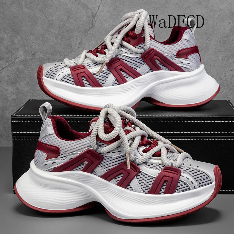 

Chunky Sneakers Mens Designer Soft Sole Sport Shoes Fashion Casual Leather Fabric Breathable Height Increased Platform Gym Shoes