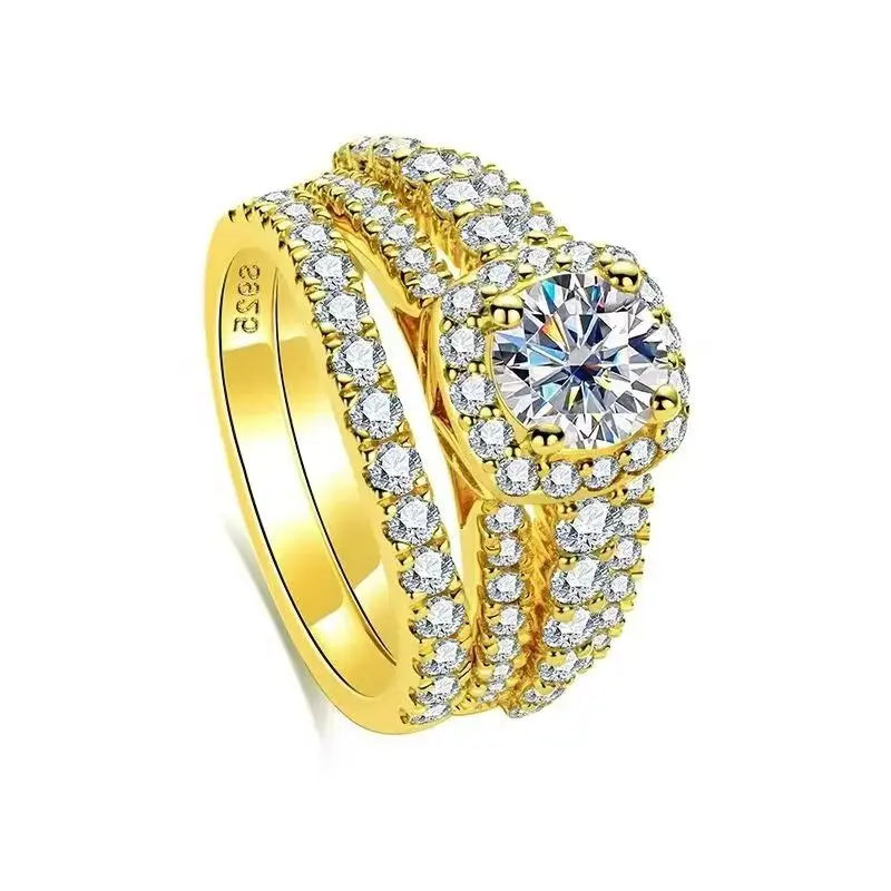 Ring Set For Women 925 Sterling Silver 1 Carat All Moissanite Gold Color Engagement Ring