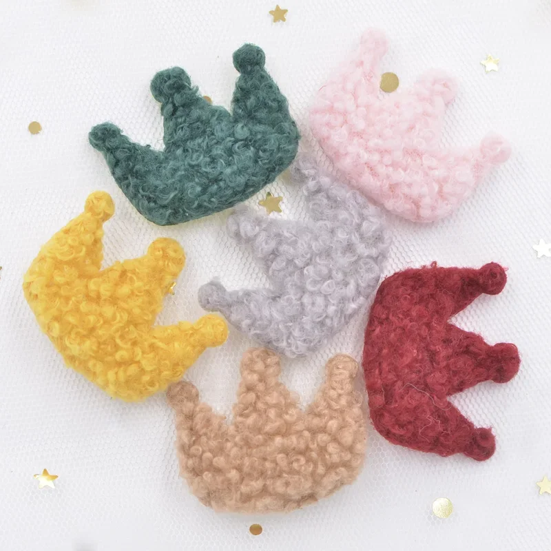 12Pcs Puffy Soft Teddy Plush Padded Patches Crown Appliques for DIY Clothes, Crafts, Hat, Bag, Woolen Gloves, Socks Decor