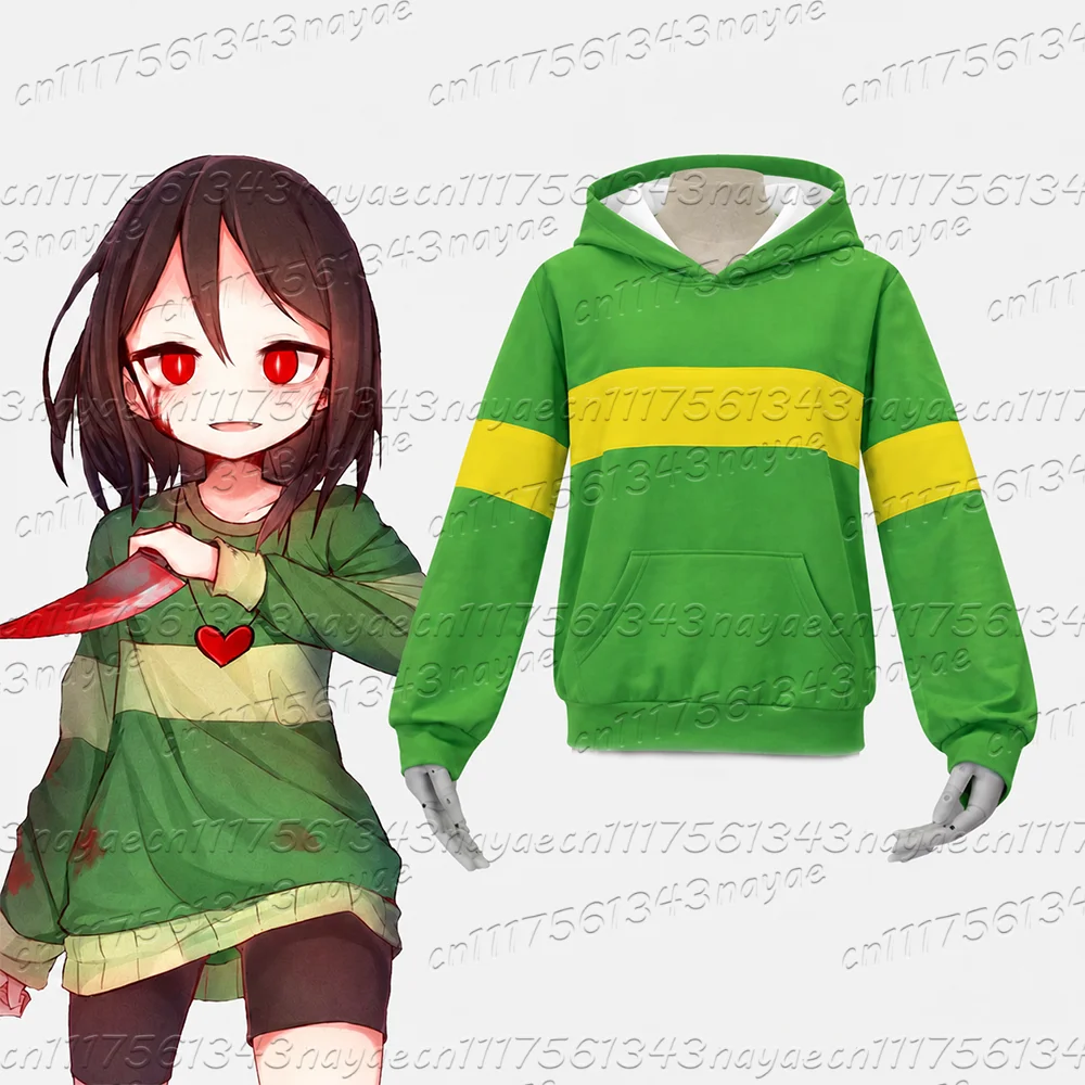 26 Deltarune Undertale Kris Cosplay Halloween Fashion O Collar Sweatshirt Men Women Kids Clothing Green Yellow Striped Pullovers