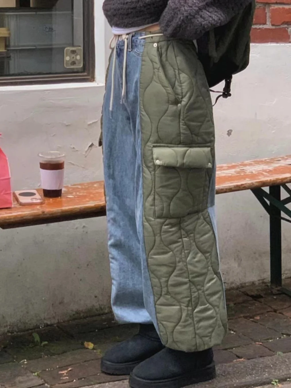 กางเกงผ้าฝ้ายเทียนสำหรับผู้หญิง แต่งเพชรแบบ Dstring ทรงขาตรง กางเกงขายาวอุ่นสำหรับฤดูหนาว ทันสมัย เหมาะสำหรับใส่ไปทำงาน