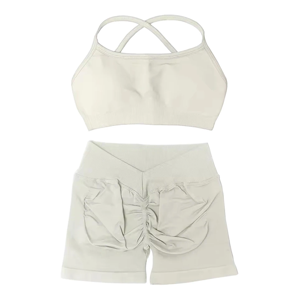 Keep 2 Pieces Yoga Set Women Seamless Gym Set Strappy Yoga Bra and Workout Scrunch Sports Shorts Suit Fitness Clothes Sportswear