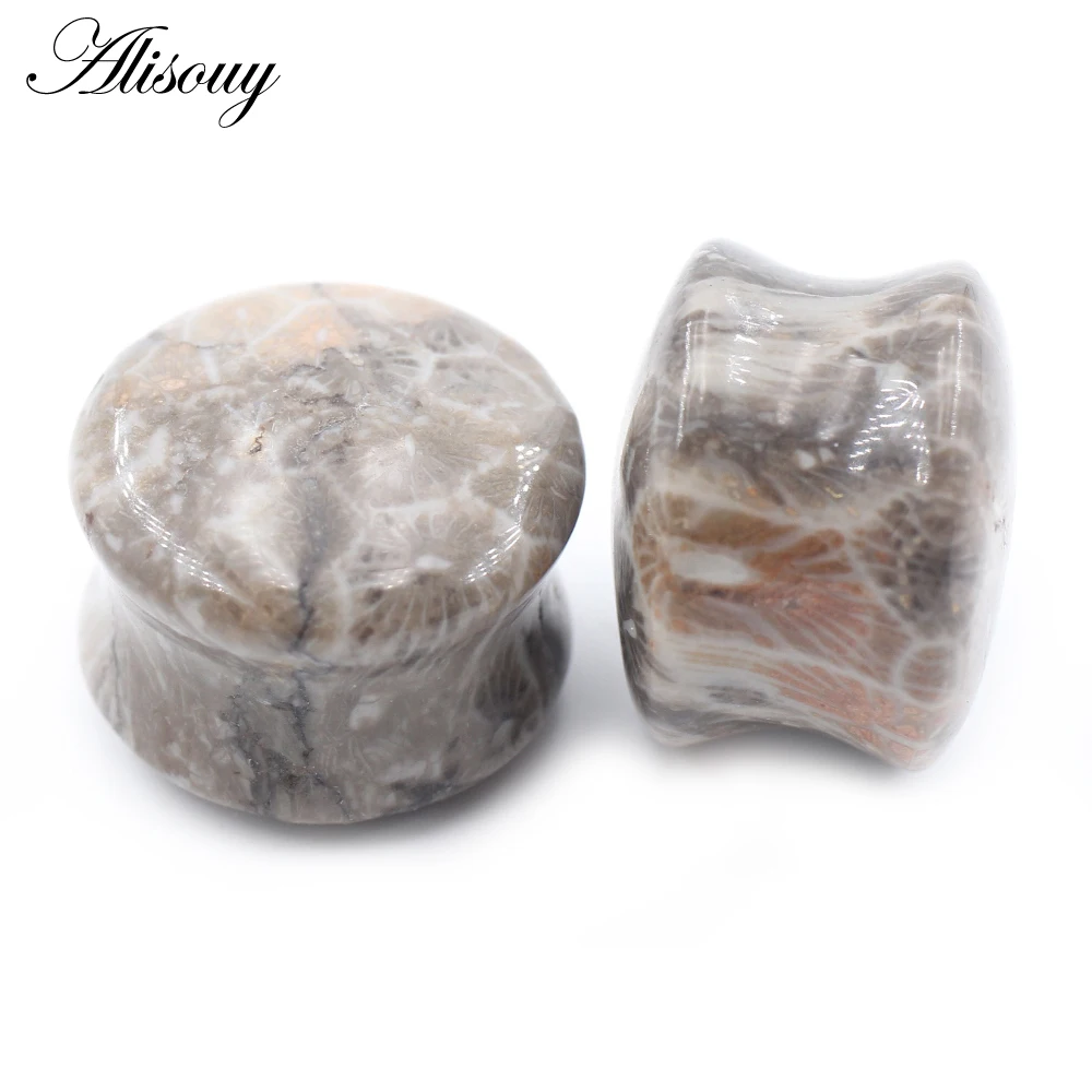 Alisouy 1PC Natural Stone Mushroom Pattern Flared Ear Tunnel Plug Flesh Stretcher Expander Gauges Earrings Piercing Body Jewelry