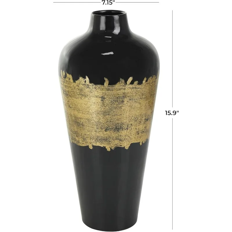 

Metal Decorative Vase Abstract Centerpiece Vase with Gold Detailing, Flower Vase for Home Decoration 7" x 7" x 16"