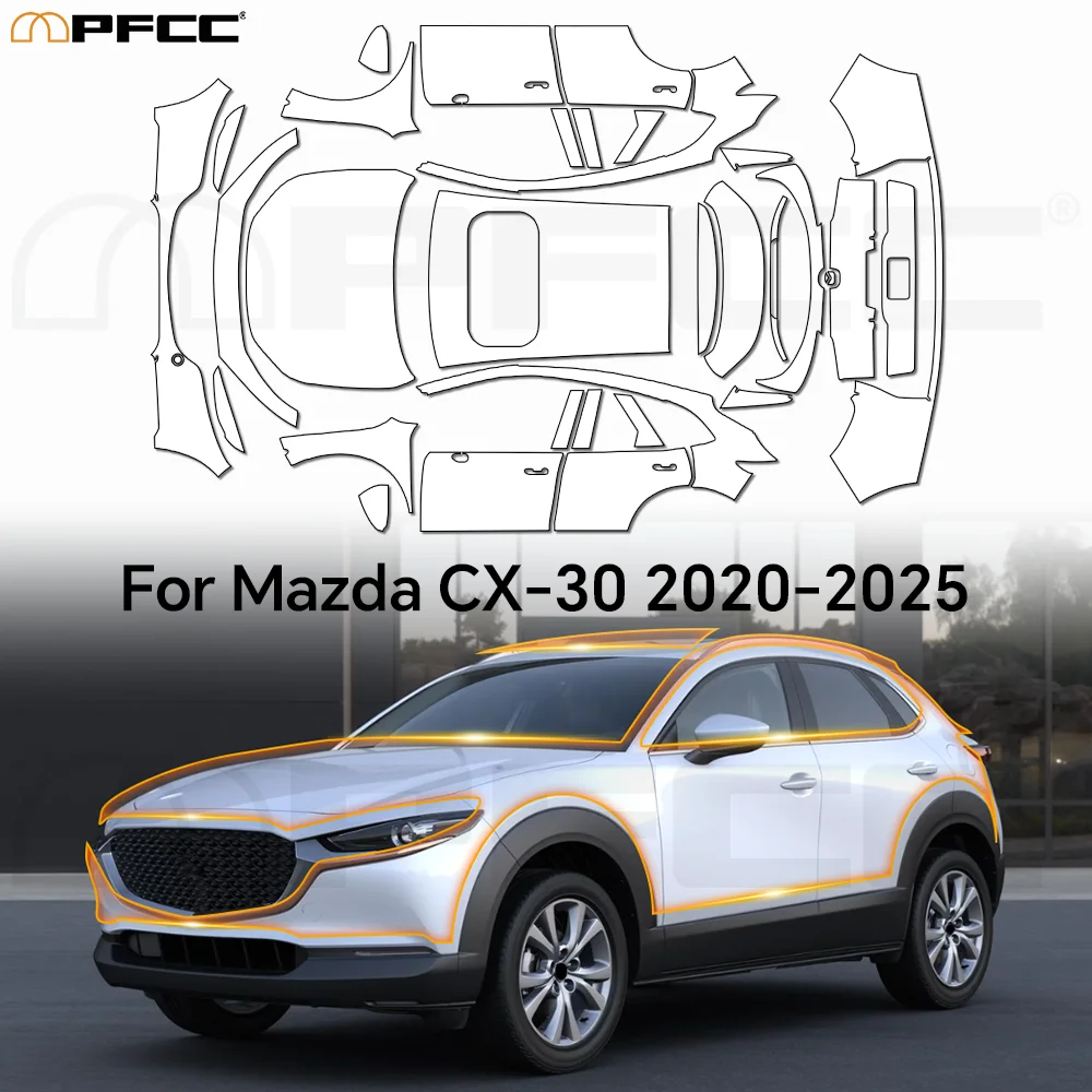 PPF For Mazda CX-30 2020-2025 Paint Protection Film 9Mil TPU Scratch Resistant Precut Full Vehicle Transparent Invisible Kit