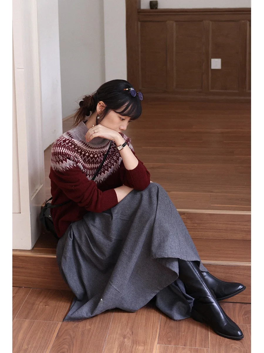 

Повседневная юбка миди с высокой талией, осенне-зимняя, в клетку, уникальный дизайн, французский стиль, теплая, из шерстяной смеси, плиссированная