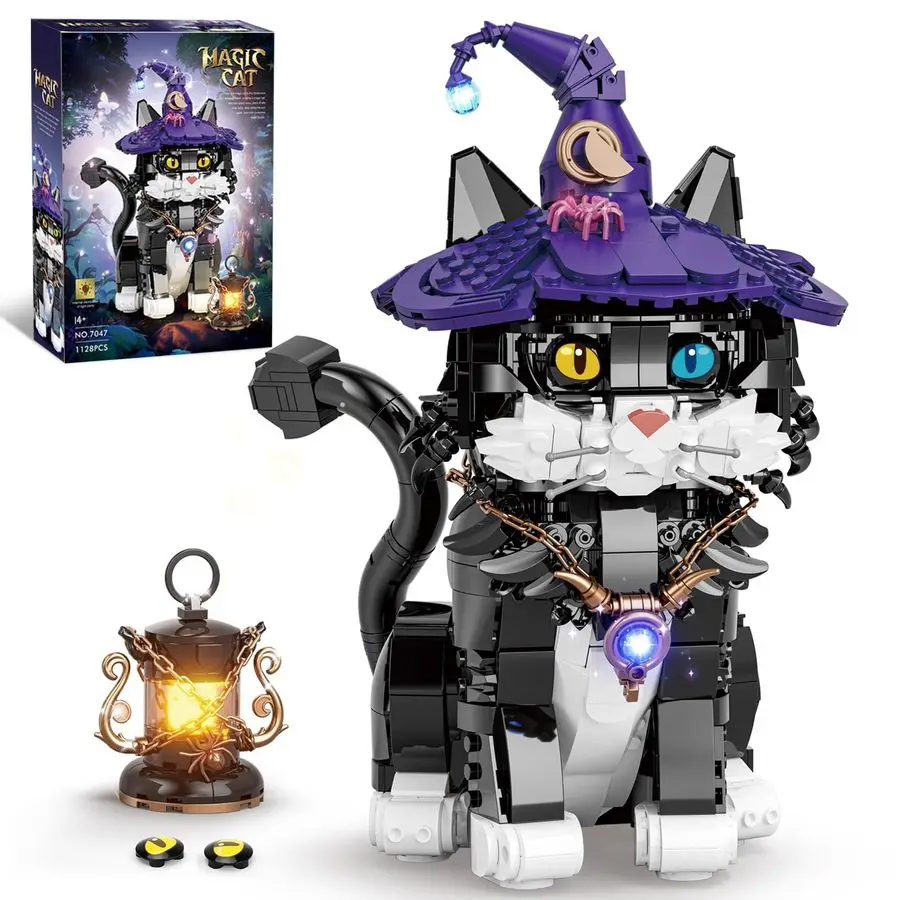 

Набор для сборки модели кошки Magic Cat для взрослых, уникальная модель кошки MOC для декора дома и офиса, совместима с Lego, креативный подарок
