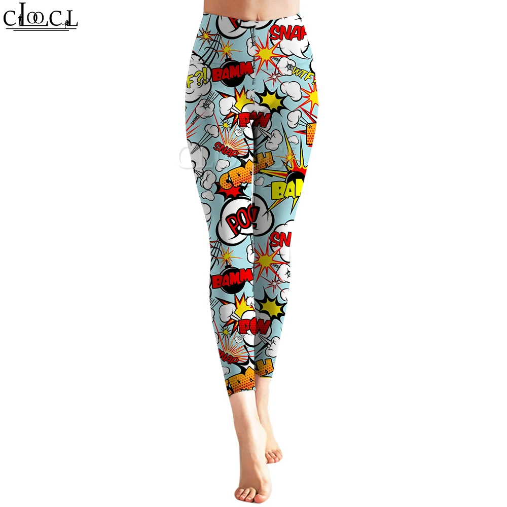 CLOOCL Frauen Nahtlose Leggings Fitness Hose Push-Up Schlanke Strumpfhosen Cartoon Comic Stil Druck Gesäß Leggings