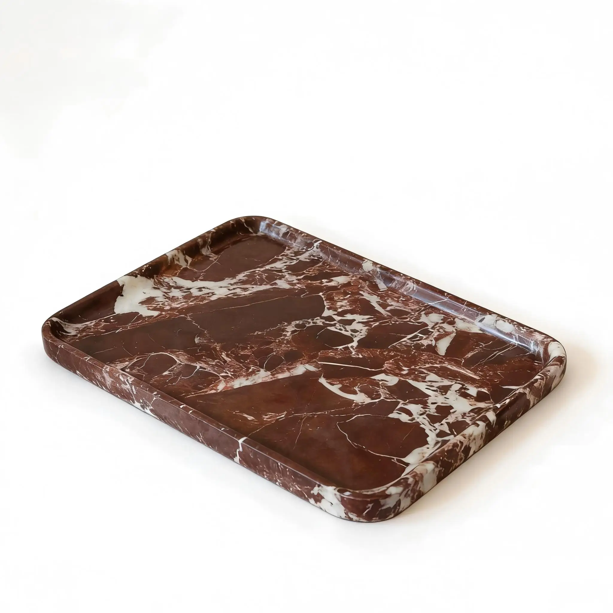 Purple Red Marble Rectangular Vanity Tray, Natural Stone Bathroom Counter Organizer, Jewelry Perfume Dresser Decor Tray