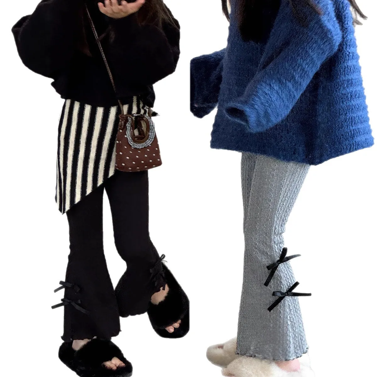 سراويل متوهجة مرنة جديدة لعام 2025 للفتيات في الخريف سراويل متوهجة صغيرة بفيونكة على شكل فراشة ثلاثية الأبعاد #6