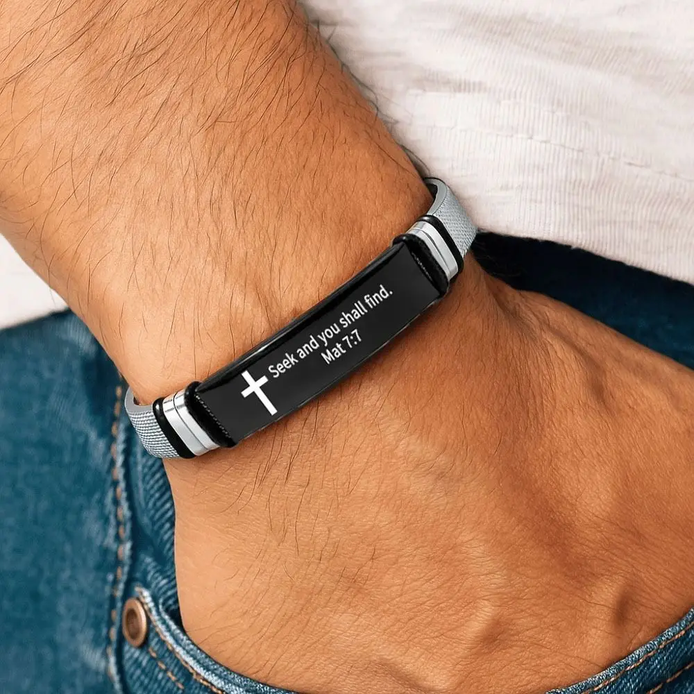 Stainless Steel/PVC Inspirational Quotes Braclets Adjustable Bible Verse Family Friendship Bracelet Silver Bible Verse Bracelet