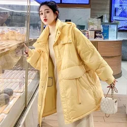 New Winter White Duck Down Coat Hooded Warm Puffer Jacket Women Irregular Fluffy Bubble Drawstring Waist Loose Down Jacket Women