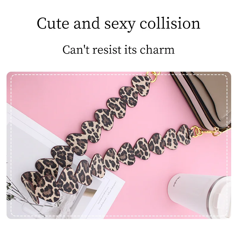 TINBERON Leather Bag Straps Woman Bag Replacement Bag Belt Strap Fashion Heart Shape Leopard Wide Shoulder Straps Handbag Handle