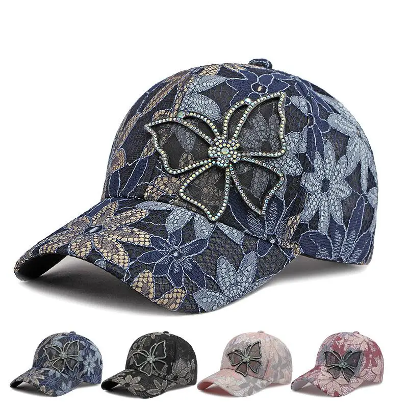 Baseball Kappe Frauen Frühling Sommer Koreanischen Stil Atmungsaktive Sonnenhut Sonnencreme Schmetterling Spitze Trendy Caps