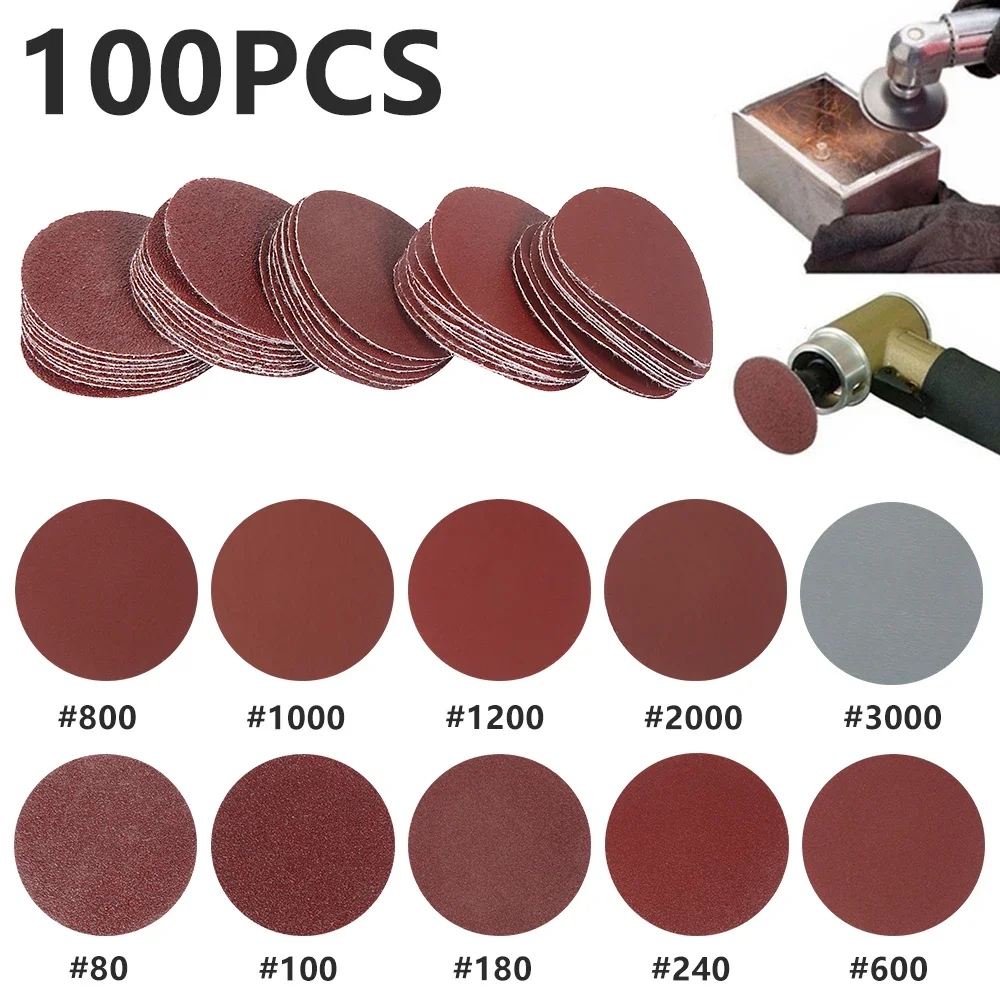 

100Pcs 50mm 2In Round Sandpaper Discs Sand Sheets 80-3000 Grit Hook And Loop Sanding Disc Polishing Flocking Sandpaper For Wood