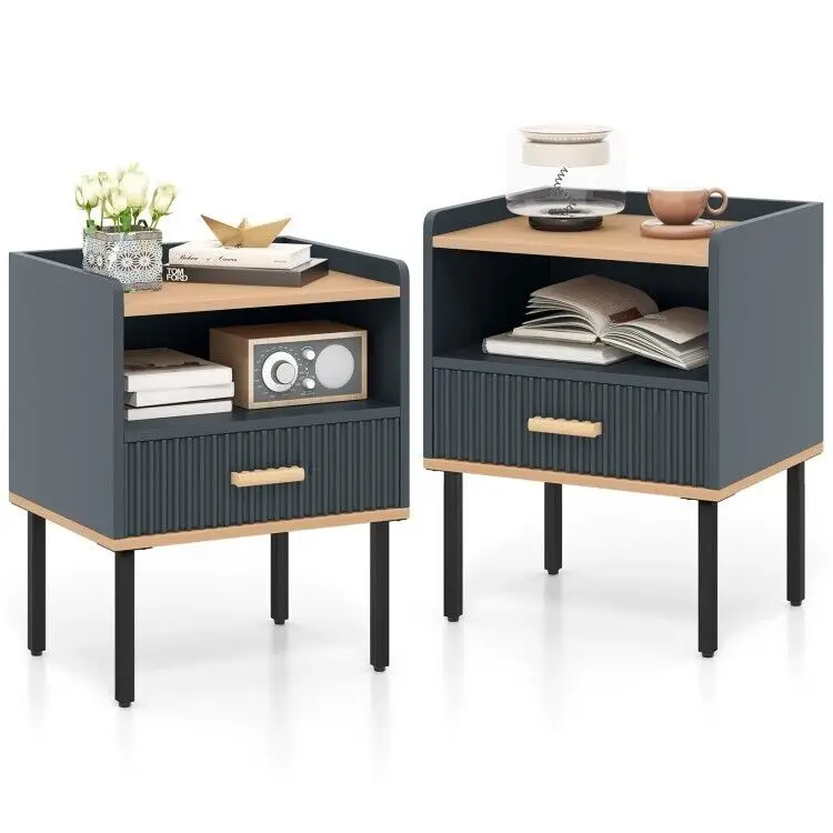 Nightstand Bedside End Table Storage Drawer Shelf Bedroom Living Room Side Table