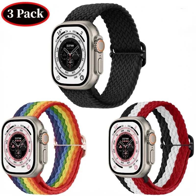 3 Pack Braided Loop Nylon Strap For Apple Watch Band Ultra/2 9 8 7 6 5 4 SE 49mm 45mm 41mm 44mm 40mm Bracelet Belt iWatch 3 38mm