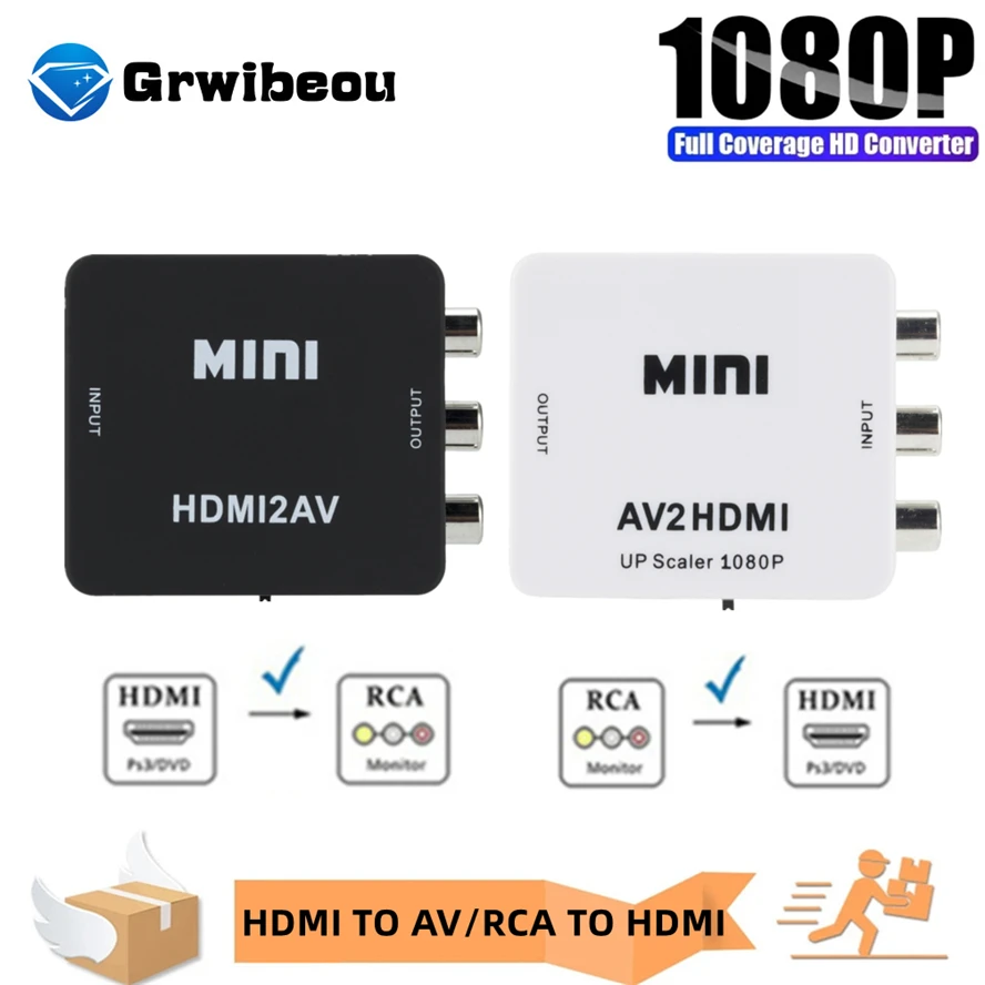 

1080P HDMI-compatible To AV Scaler Adapter Video Composite Converter Box AV RCA to HDMI-compatible CVSB L/R Video Scaler Adapter