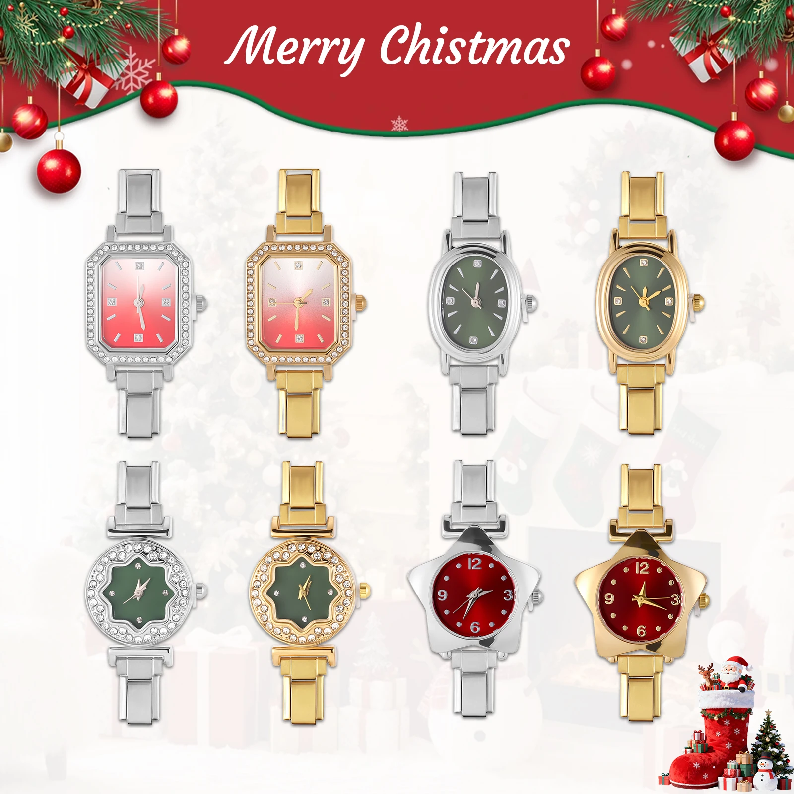 Y2K Shiny Zircon Stainless Steel Star Square Oval Watch Head Watch Bracelet High Quality Men Women's DIY Making Christmas Gifts