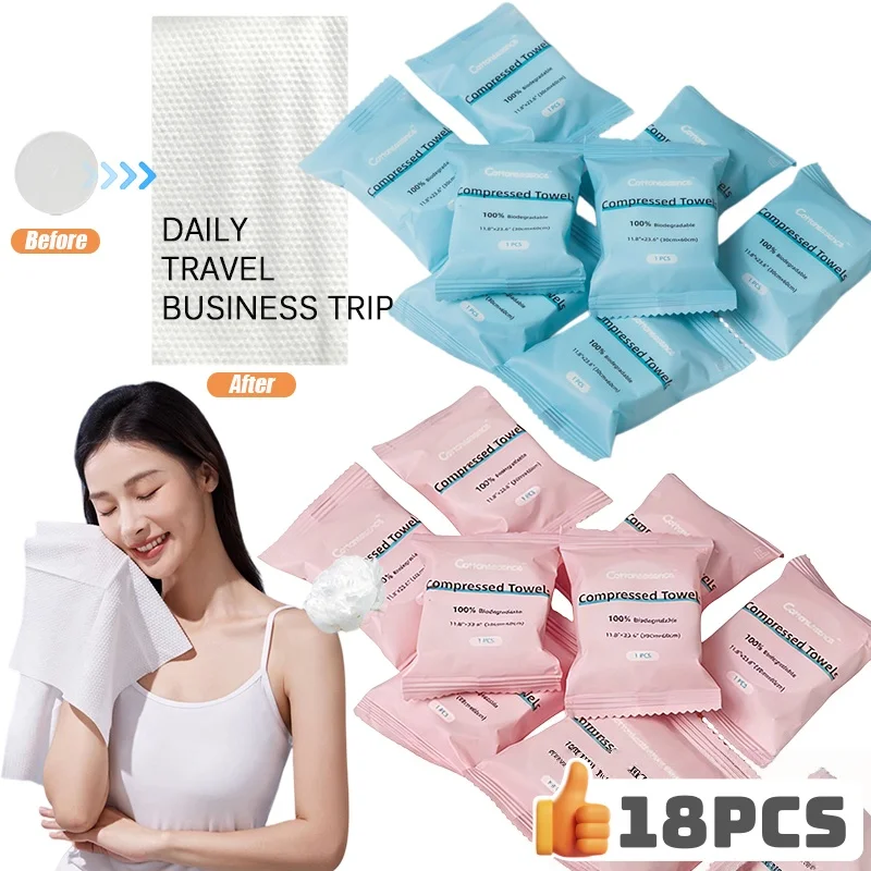 6~18Pcs Disposable Compressed Towel Portable Individually Packaged Travel Towels Thickened Face Cleansing Towel Fiber Plants