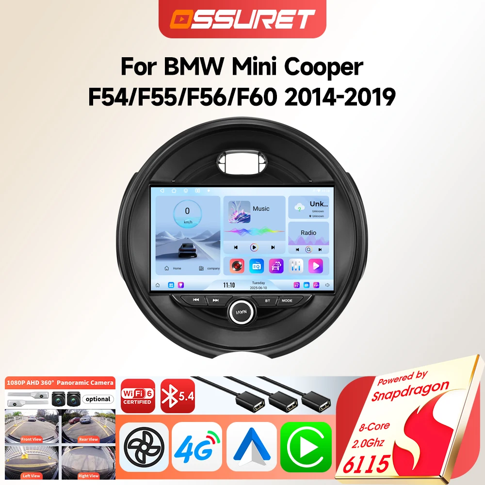 Android Autoradio-Player für BMW Mini Cooper F54 F55 F56 F60 2014 - 2019 Kabelloses Carplay Auto GPS Multimedia 6115 Bildschirm