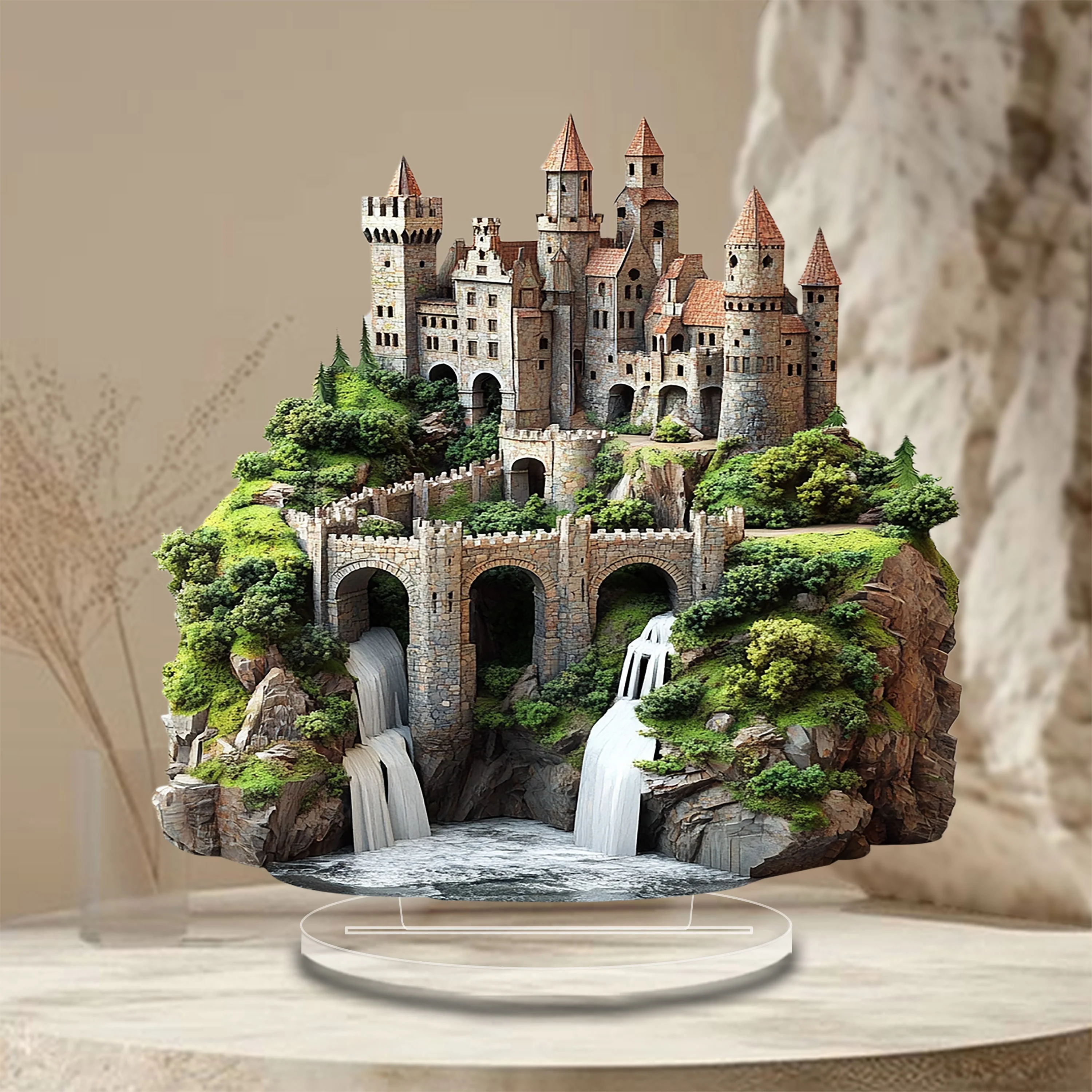 Fantasy Motif 2D Acrylic Fortress Cascade Tabletop Ornament High Artistic Versatile Household Workplace Children Room Decor
