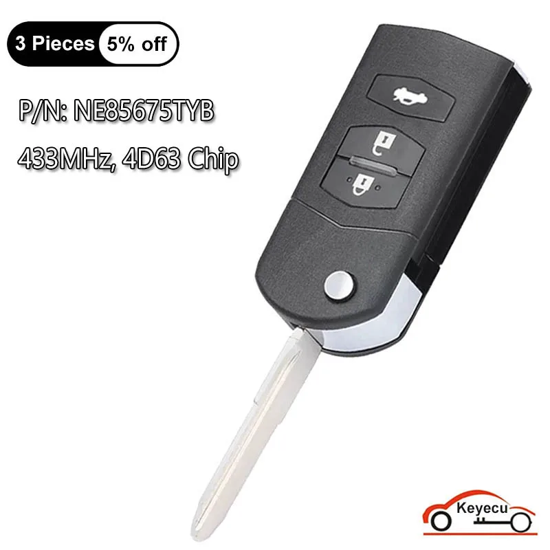 

KEYECU 3 Buttons 433MHz 4D63 Chip for Mazda 3 Seden 2009-2011 for Mitsubishi Version Flip Remote Control Key Fob NE85675TYB