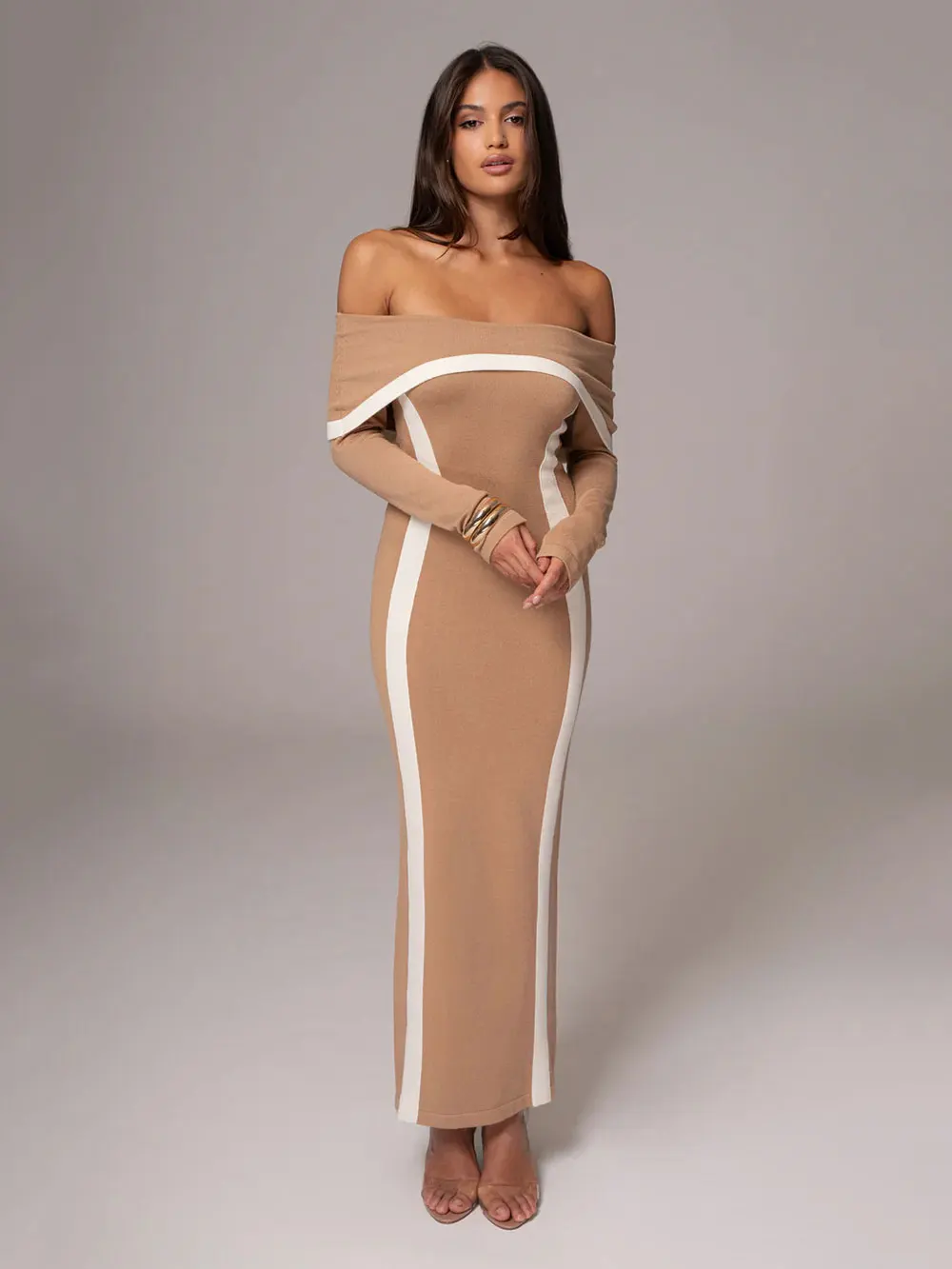 Robe bandage à rayures sexy pour femmes avec un col, manches longues, batterie, dos nu, longue robe de soirée, club, fête, éducatif, nouveau, 2024