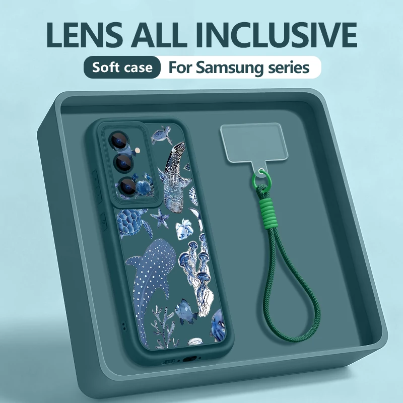 Whale Shark Print Wrist Lanyard Phone Case For Samsung Galaxy S26 S24 S25 Ultra S23 S25 FE A57 A17 A56 A16 A37 A55 A15 A25 Cover