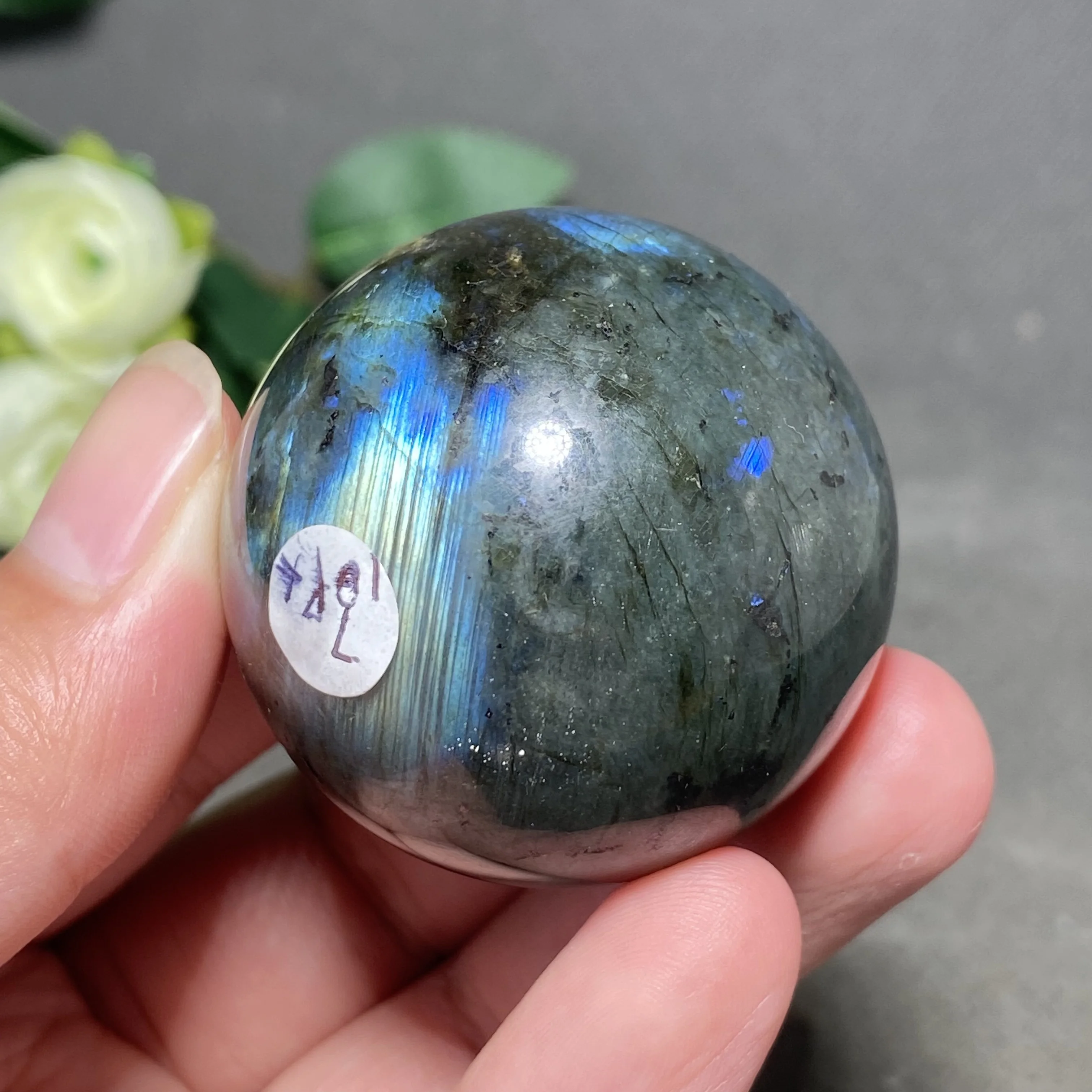 Natural Labradorite Crystal Ball, Which Can Be Used as a Home Decoration. Comes with a Base. view 4