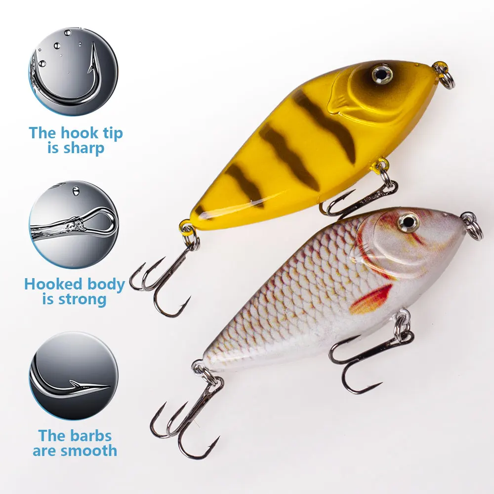 Hanlin 70mm/14.5g Fishing Lure Slow Sinking Slide Glide Jerkbait Wobblers Rattle Hard Artificial Baits Pike Musky Bass Tackle