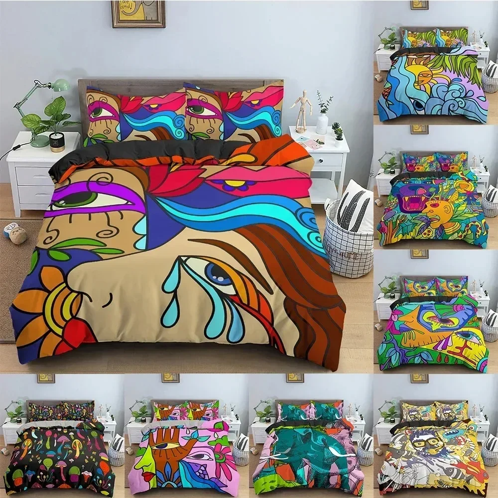 

Psychedelic Duvet Cover Abstract Pattern Bedding Set For Bedroom Cartoon Graffiti Printed Comforter Quilt Covers