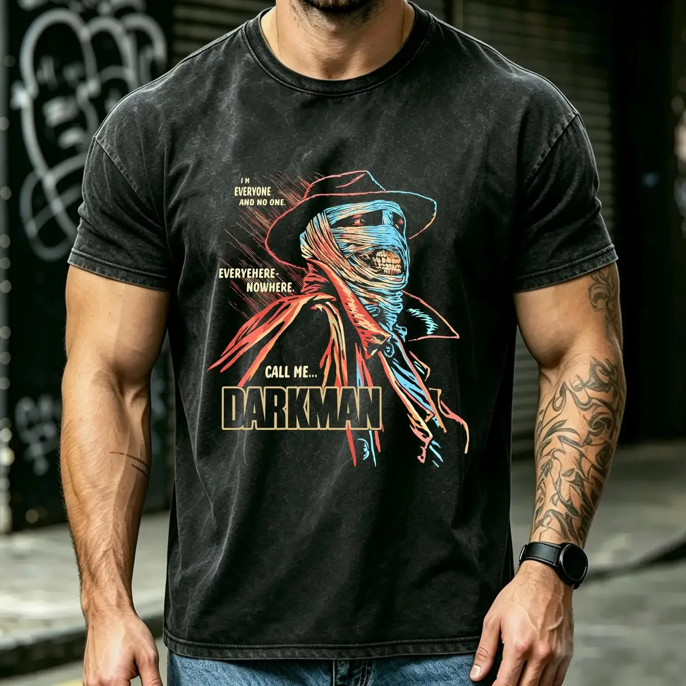 washed T Shirt Darkman Loot Wear Exclusive 2XL Black Horror Movie Fright vintage Washed Slightly Versatile