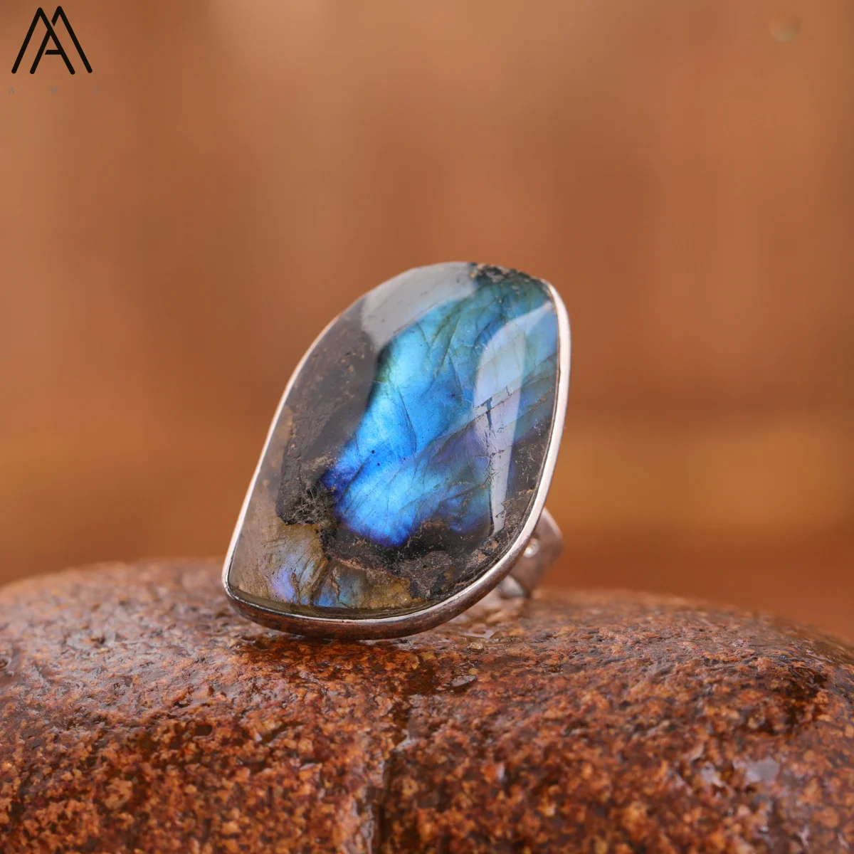 Top Quality Natural Flash Labradorite Stone Waterdrop Ring For Women Fashion Ring Jewelry Gift For Her Dropship