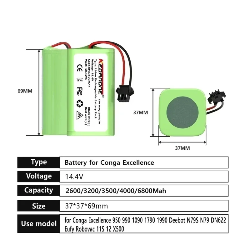 batería conga 1090 990 950 cecotec 14.4V 4.0Ah Li-ion battery for Ecovacs Deebot DN621 601/605 Eufy RoboVac 35C Panda i7 V710