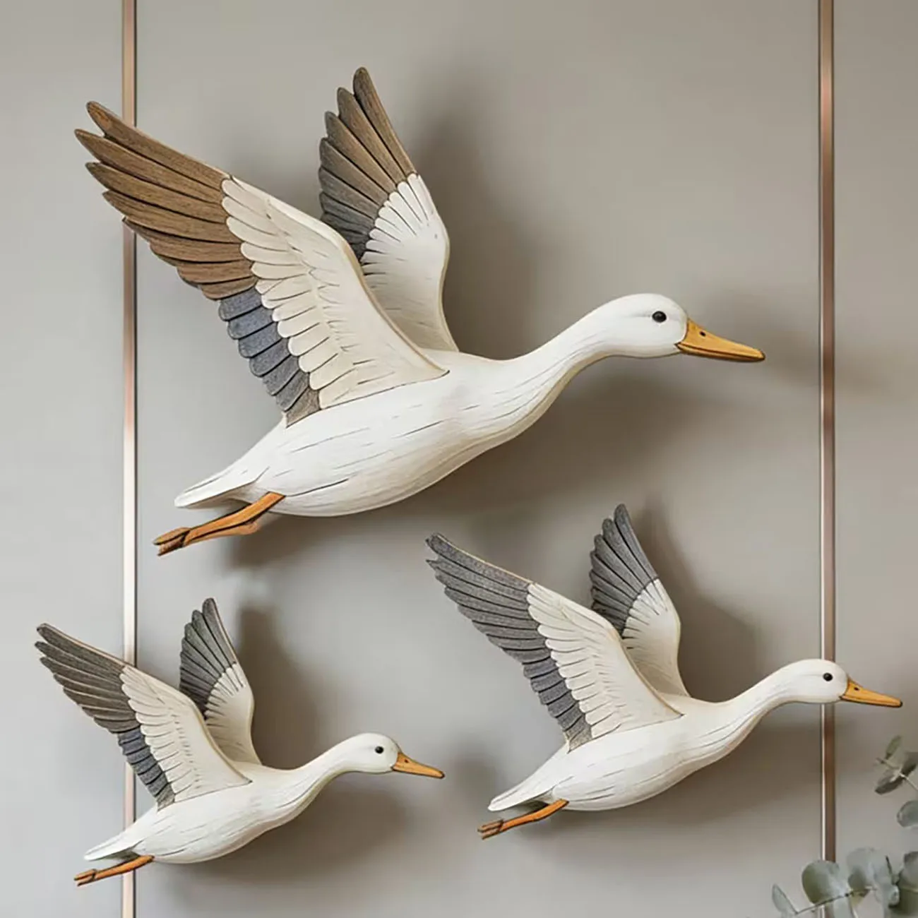 3Pcs Flying Duck Wooden Wall Decor with Double-sided Nano Tape for Home & Kids Room
