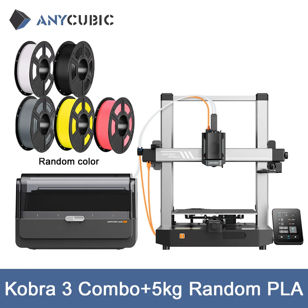 PLA 및 ANYCUBIC Kobra 3 콤보 3D 프린터 – 스마트 다채로운 인쇄, 무작위 5kg, 600 mm/s 속도