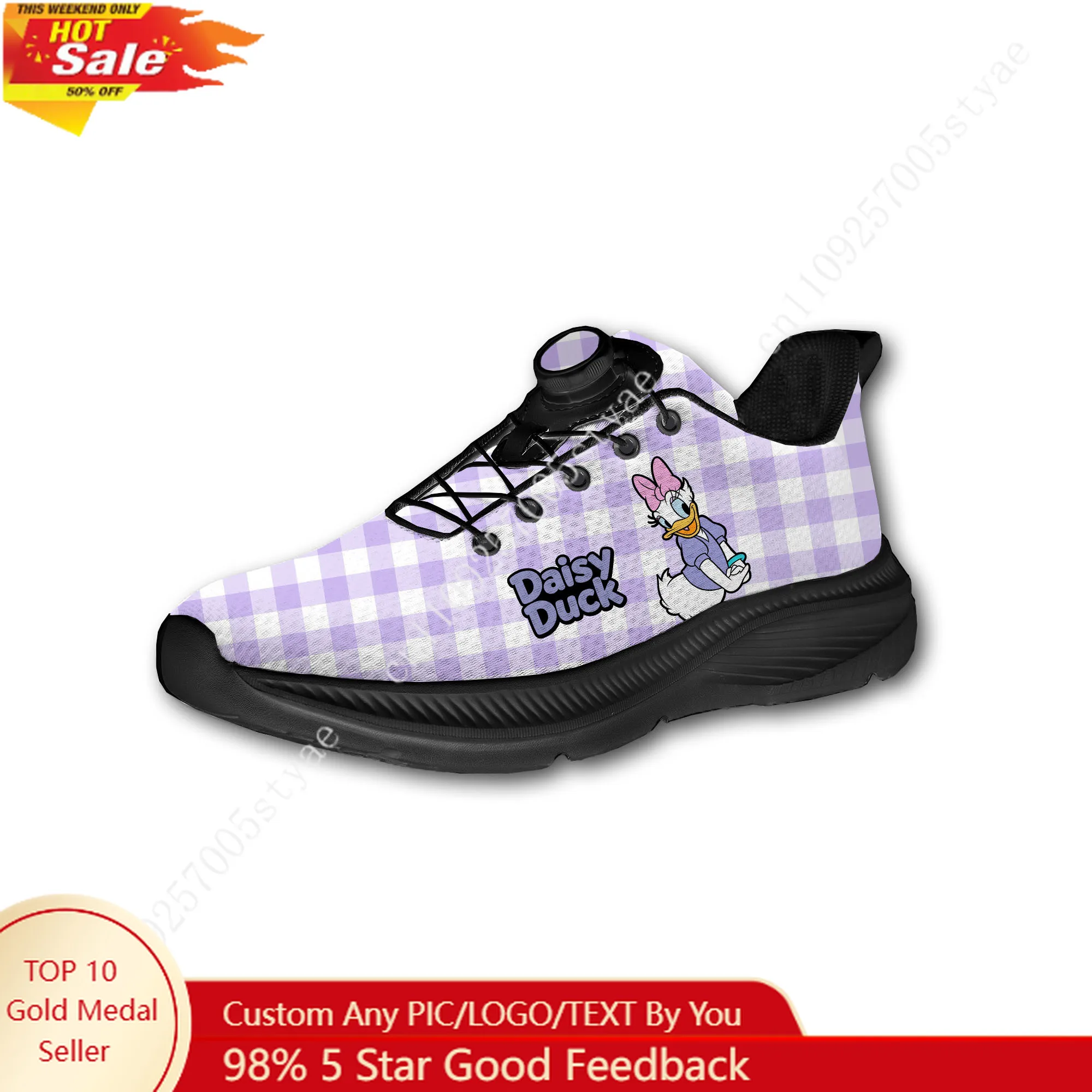 

Daisy Duck Sport Shoes Custom Men Woman Rotating Button No Tie Shoes Design Photo Logo Text Soft Sneakers Unisex Holiday Gifts