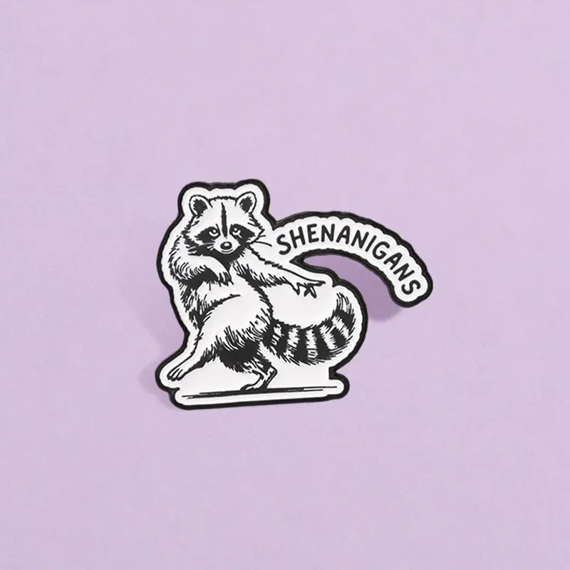Retro Cute Raccoon With Shenanigans Text Enamel Badge Cute Mischievous Animal Decor Pin Gift For Cartoon Fans