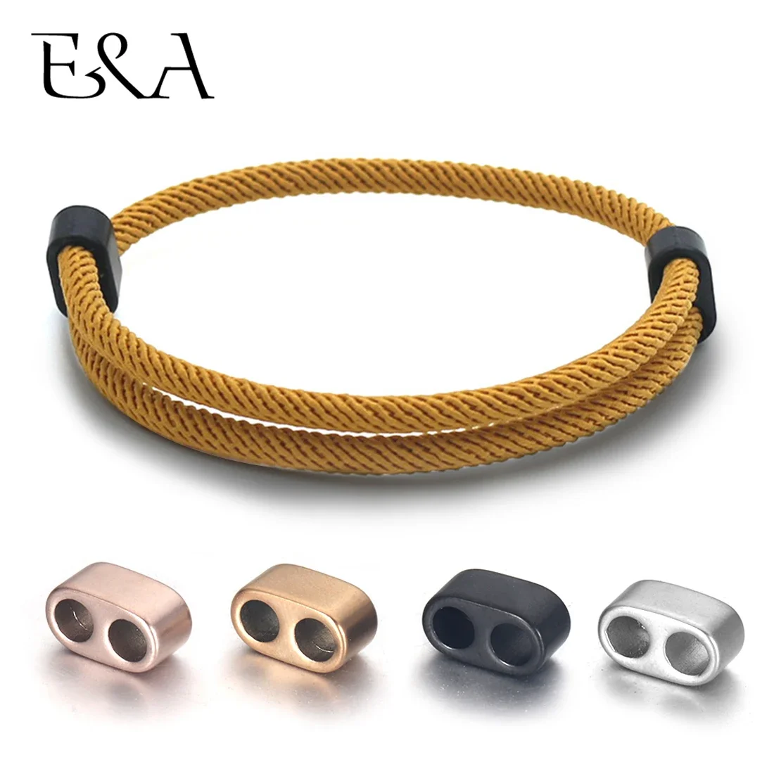 Stainless Steel Gold End Caps Spacer Beads Connector Clasp for Adjustable Bracelet Milan Rope Jewelry Making Findings