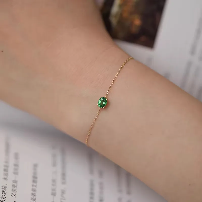 

Exquisite S925 Sterling Silver Shafley Bracelet Oval Plated K Gold Green Emerald Zirconium Diamond Simple Personality Bracelet