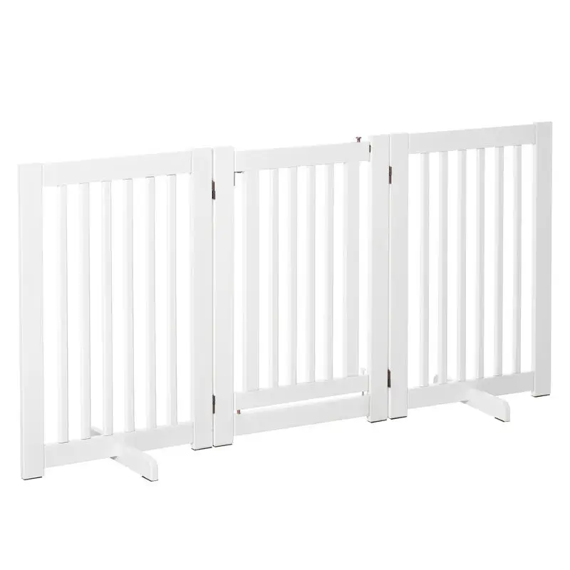 Barrière pour chiens pliable à 3 panneaux, avec verrou central, structure en MDF, 155x76cm, blanc