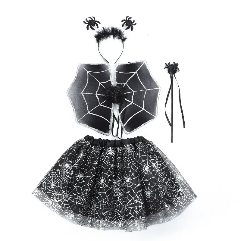 Spider Costume Wings Skirt Headband Magic Wand Black Tutu for Girls  Party Bar Cosplay Children Decor       Halloween