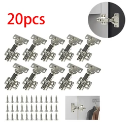 10/20Pcs Stainless Steel Cabinet Door HingesDamper Buffer Soft Quiet Wardrobe Door Concealed Hinges with Screws