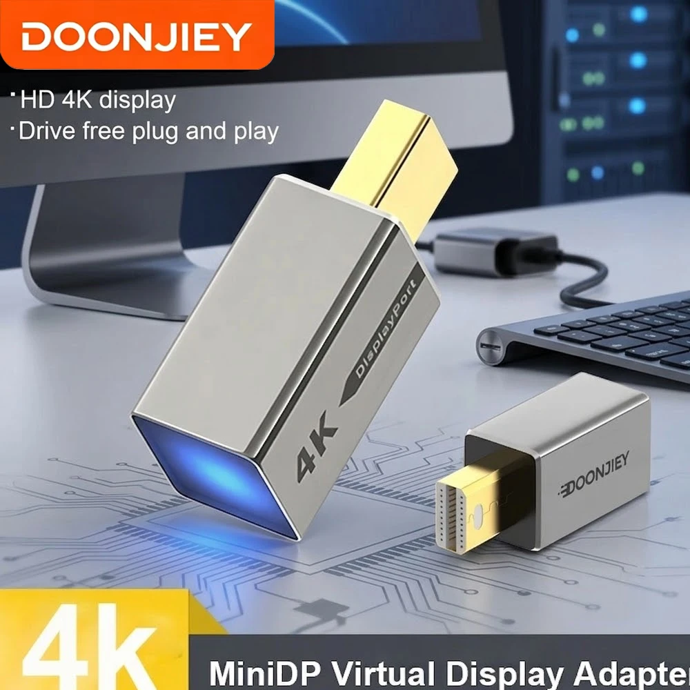 DOONJIEY Mini DP Virtual Display Adapter, EDID Emulator Mini DisplayPort Dummy Plug Headless Ghost Display Emulator for Video