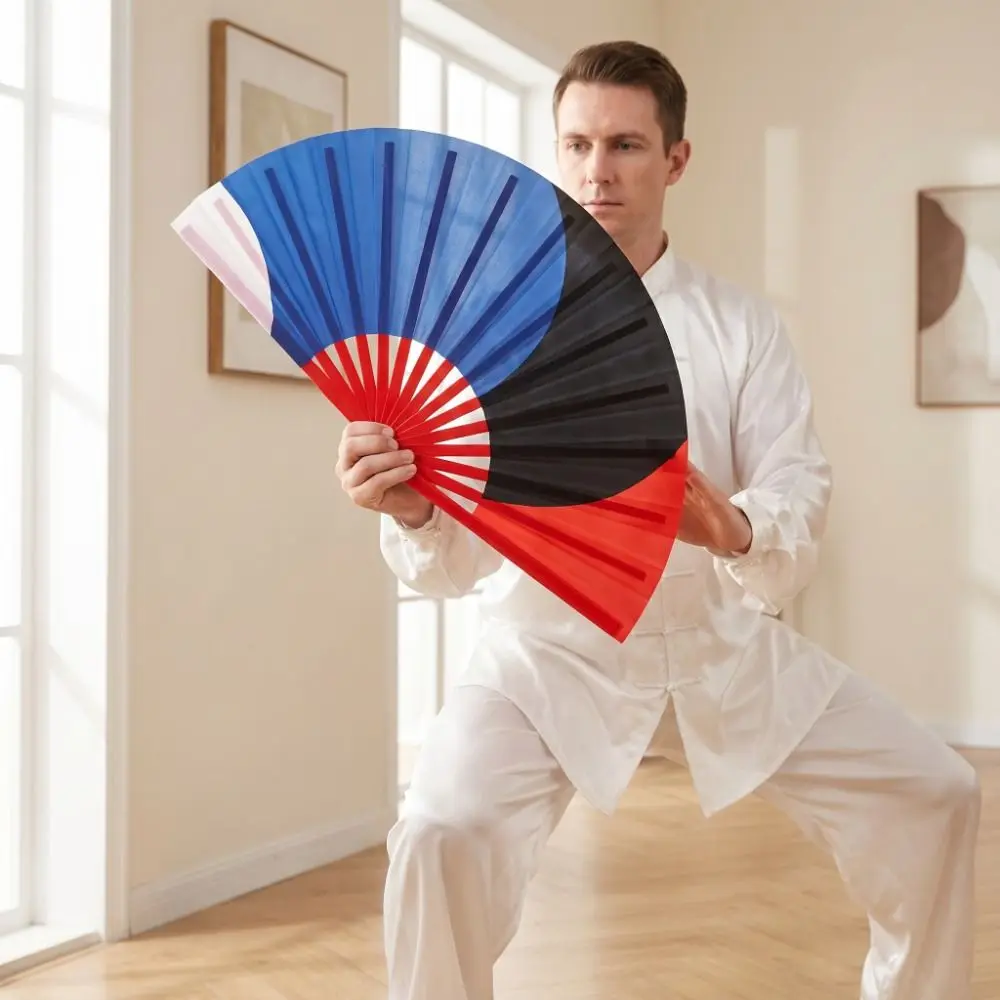 Double-Sided Tai Chi Fan Three Color Plastic Bone Kung Fu Fan Single Side Smooth Opening Martial Arts Fan Children Use