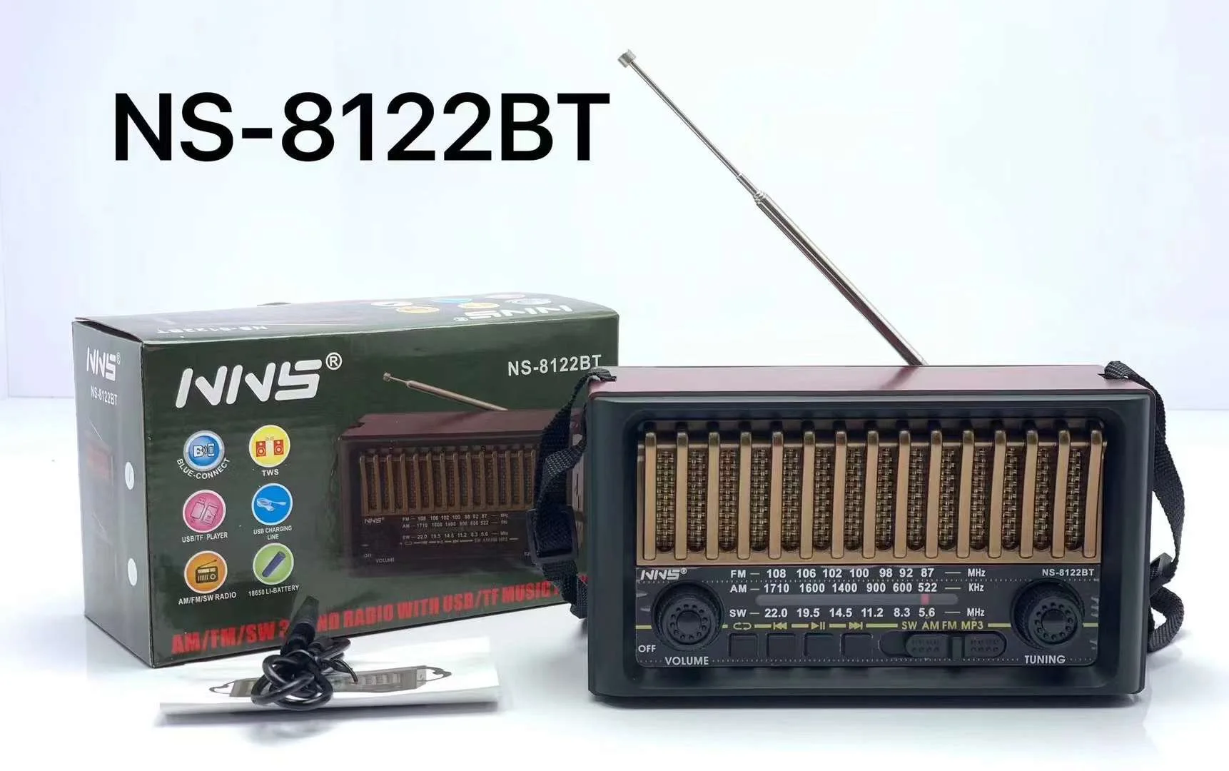 NNS NS-8122BT VofhydrSolar Panneau 62 Batterie Lumière Radio Torche Multifonction Radio Extérieure Radio d'urgence