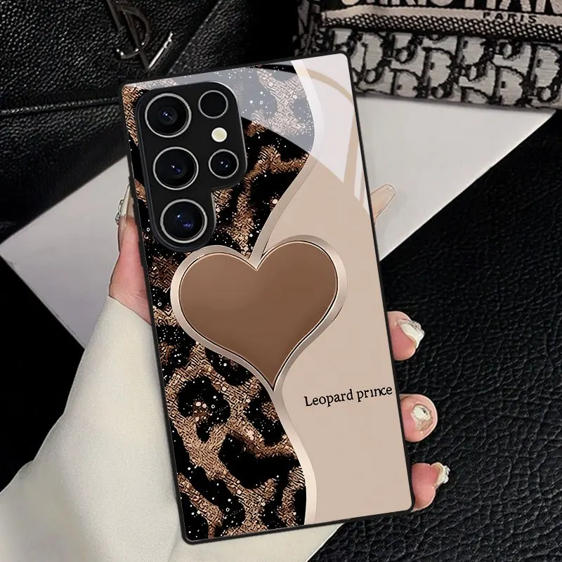 Leopard Print Heart Pattern Phone Case for Samsung Galaxy S26/S25/S24/S23 Ultra /S22 Ultra/S20 Ultra/56/A72/A73 5G